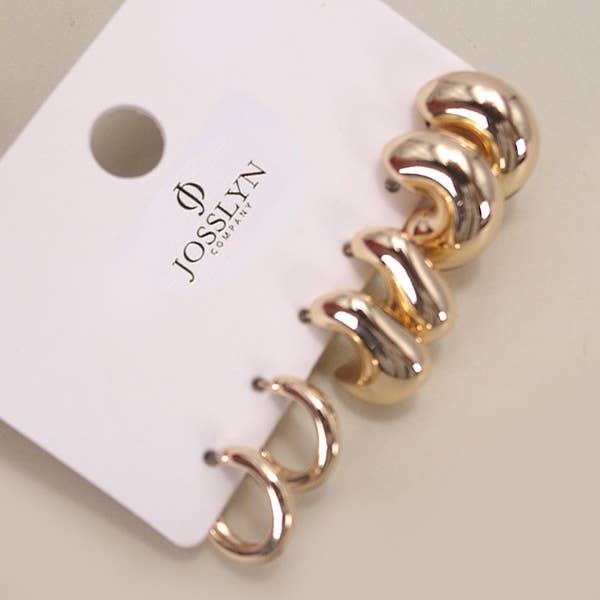 Bubble Hoop Huggie Trio-Gold