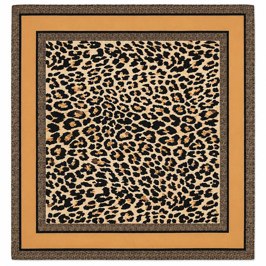 Leopard Geometric Border Silk Scarf