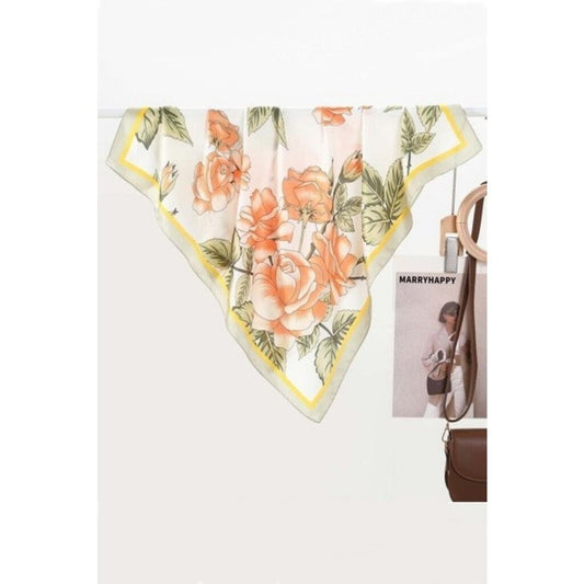 Large Floral Print Bandana Scarf Off White