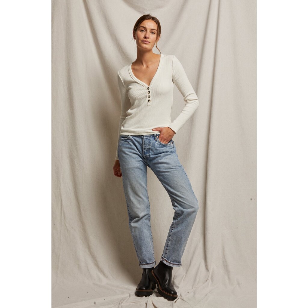 Evangeline Sweater Rib Long Sleeve VNeck Sugar