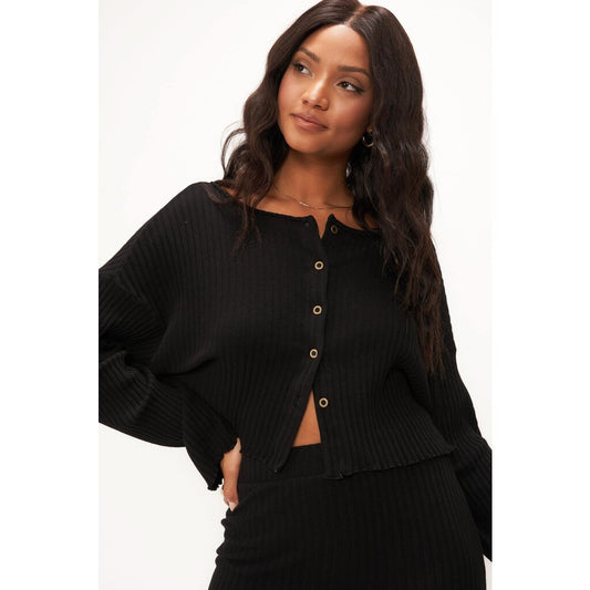 Claudia Sweater Rib Cardi - Black