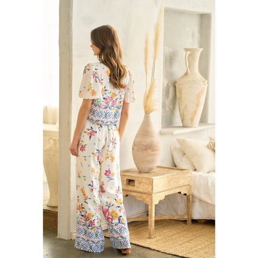 Floral Print Elastic Pants