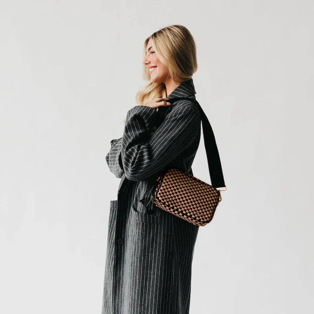 Woven Willow Crossbody Bag Checkered Coffee