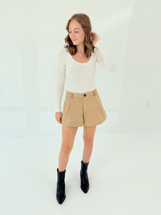 Pleated Suede Shorts