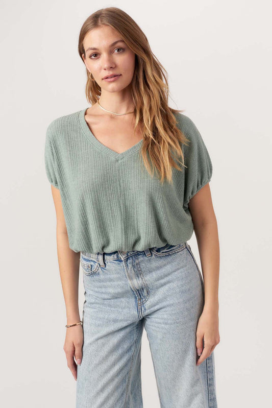 Cerise VNeck Bubble Rib Tee