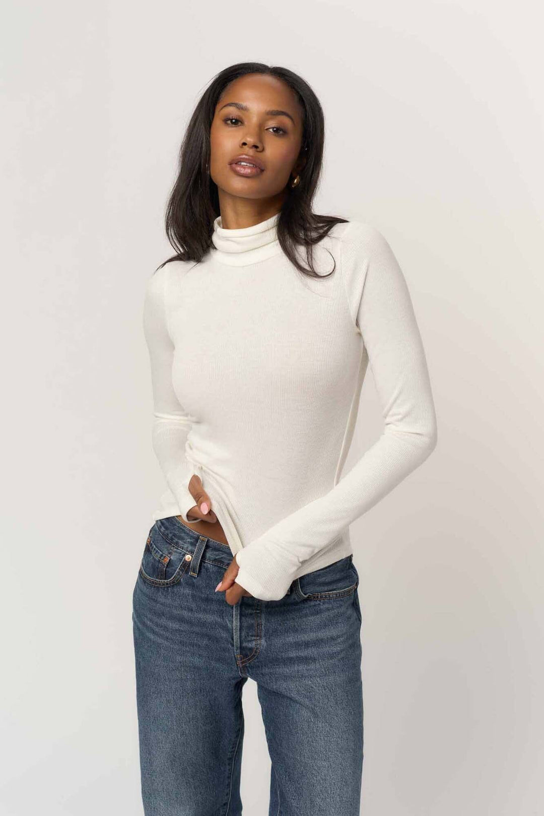 Olive Longsleeve Rib Turtleneck - White