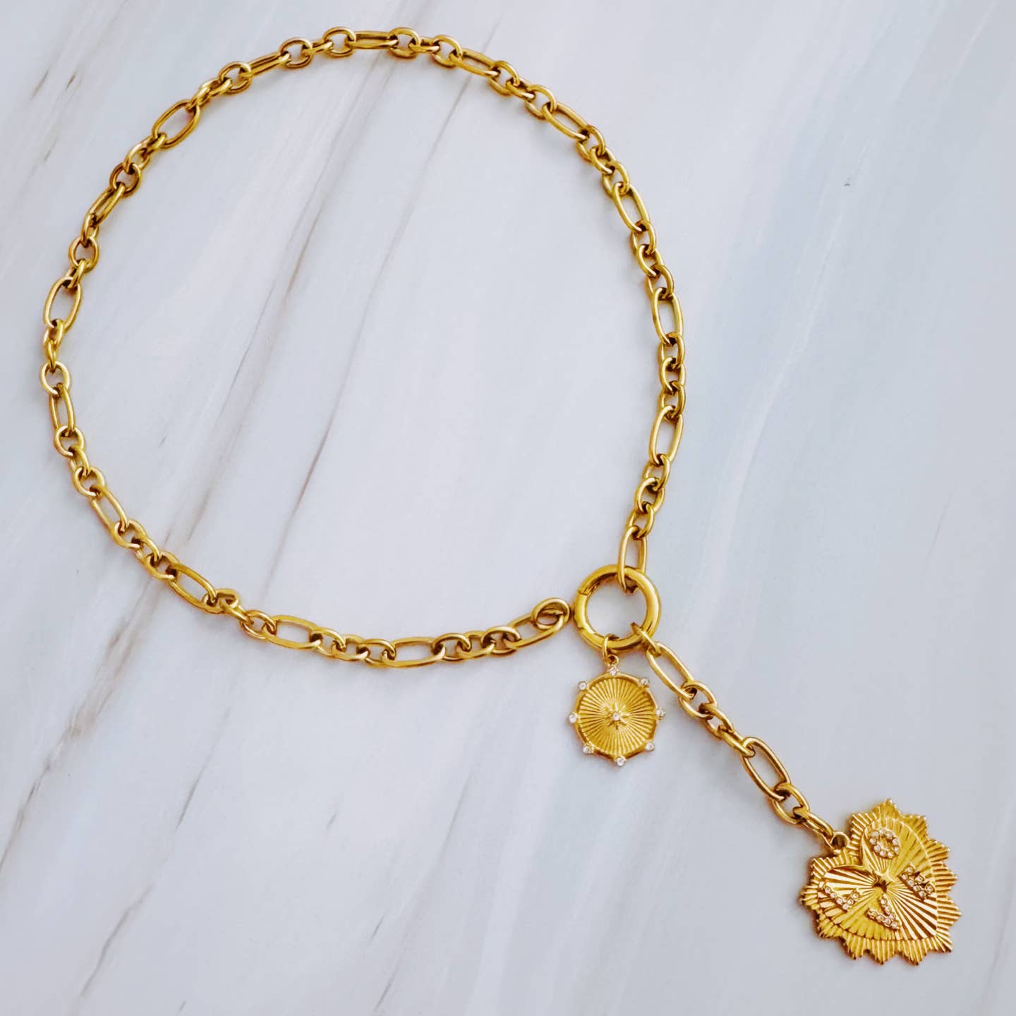 Love Heart Drop Necklace-Gold