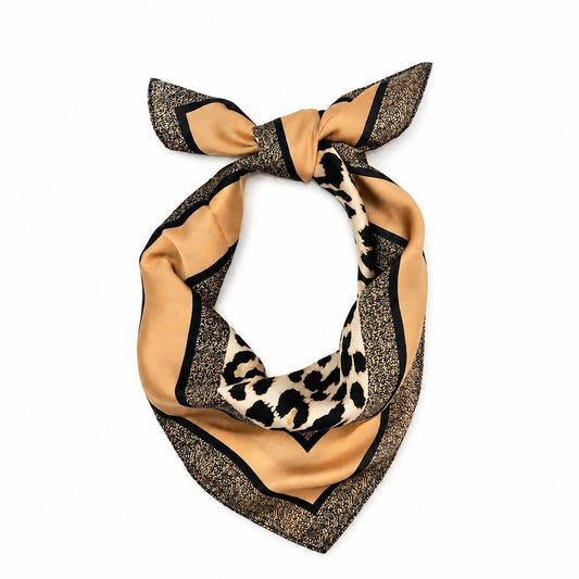 Leopard Geometric Border Silk Scarf