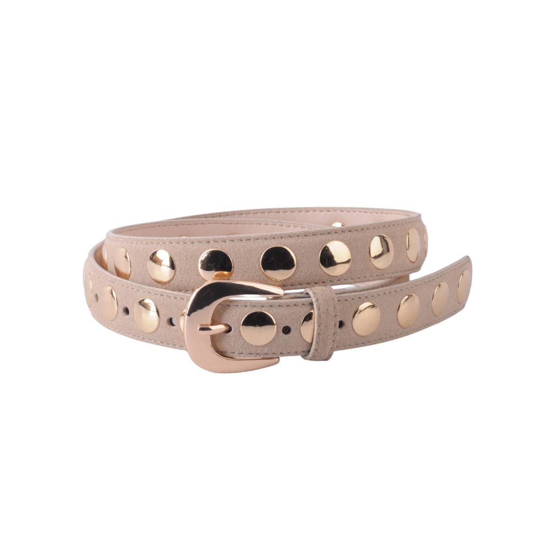 Suede Belt w/Studs-Beige