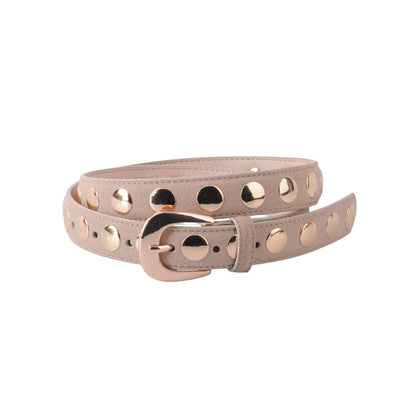 Suede Belt w/Studs-Beige