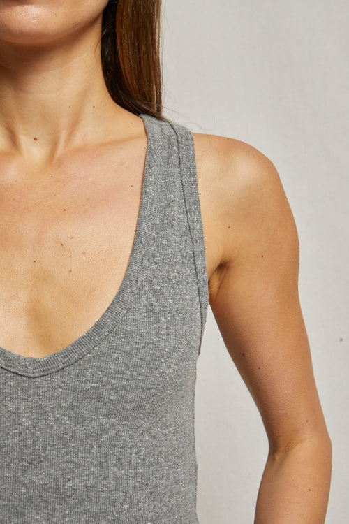 Maria V Neck Blondie Tank-Dark Heather Grey