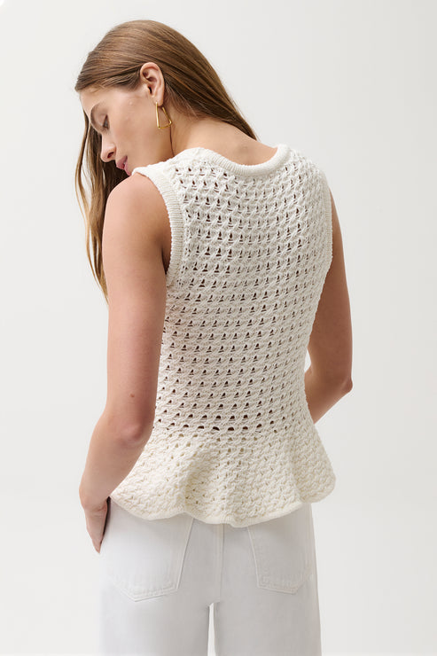 Anna Sweater Peplum Tank - White