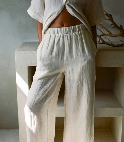 Woven Linen High Waisted Wide Leg Pants