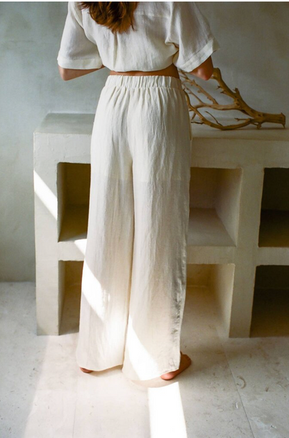 Woven Linen High Waisted Wide Leg Pants