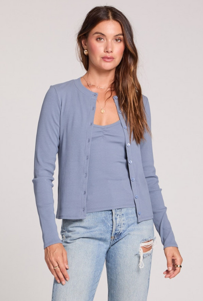 Long Sleeve Cardigan-Worn Blue