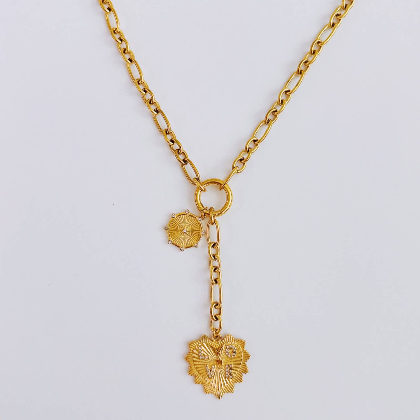 Love Heart Drop Necklace-Gold