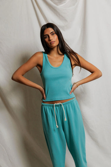 Blondie Rib Tank-Teal Blue