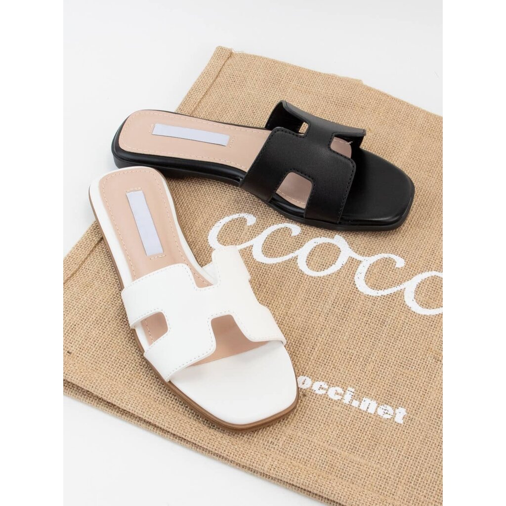 H-Shape Cutout Upper Slide Sandals White
