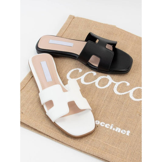H-Shape Cutout Upper Slide Sandals White