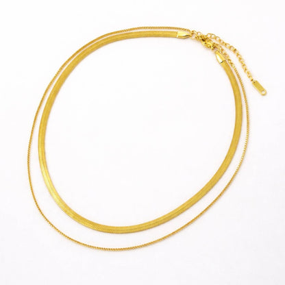 Herringbone Chain Necklace-Gold