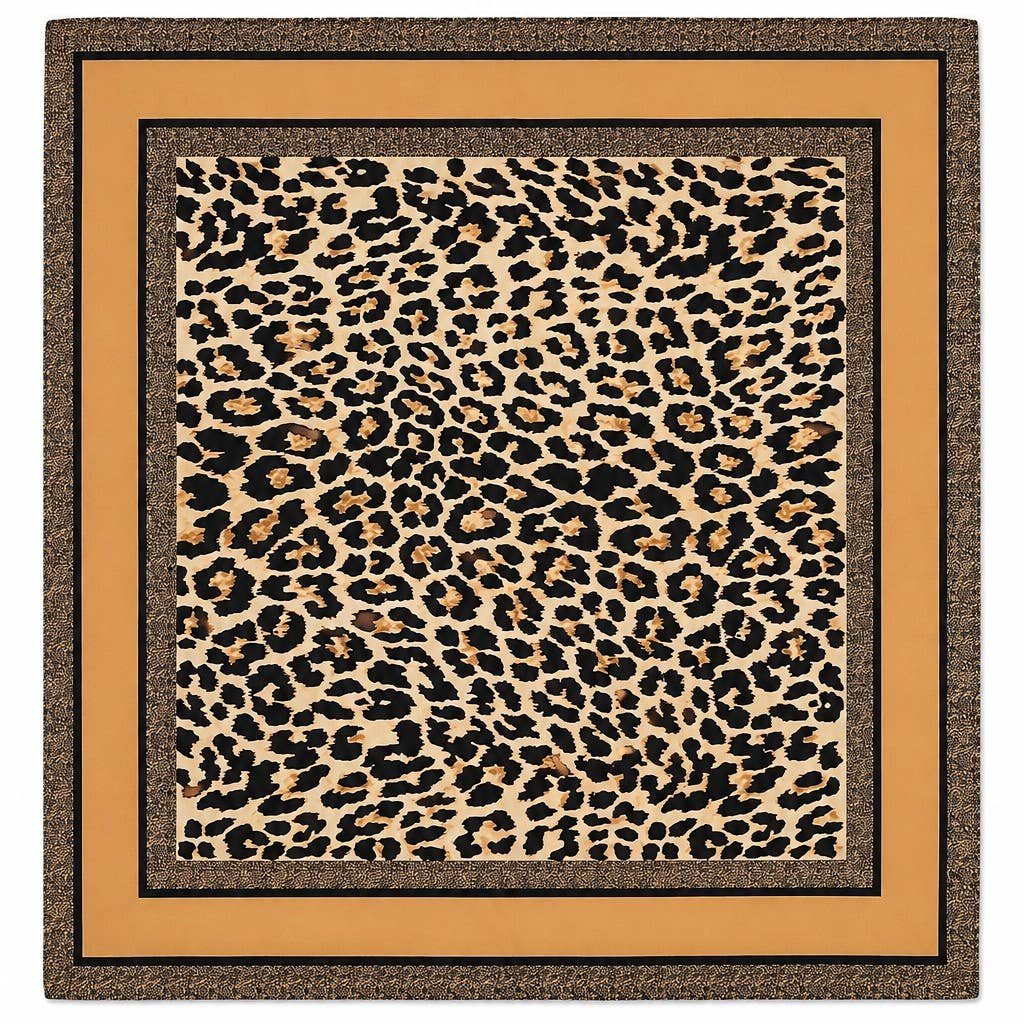 Leopard Geometric Border Silk Scarf