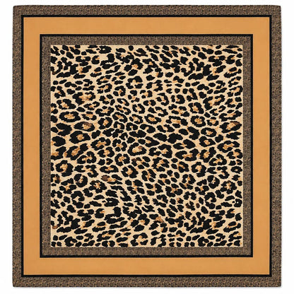Leopard Geometric Border Silk Scarf