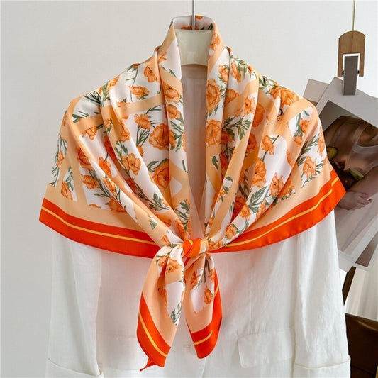 Floral Print Bandana Scarf Orange