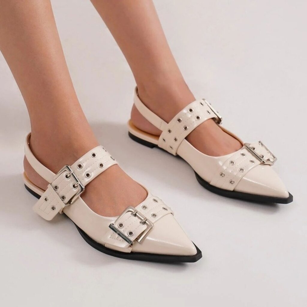 Buckle Strap Slingback Flats