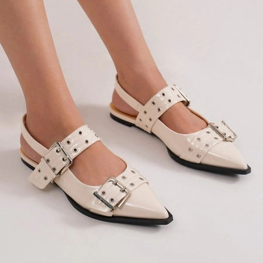 Buckle Strap Slingback Flats