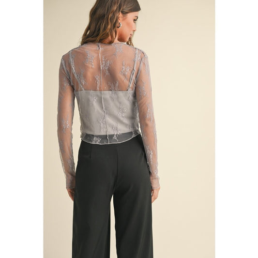 Long Sleeve Lace Top Grey