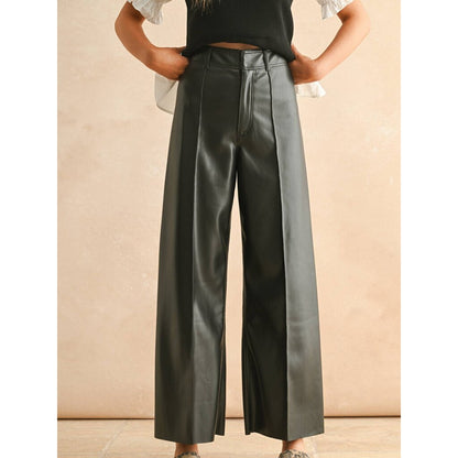 Pintuck Front Pleated Wide Straight Pants