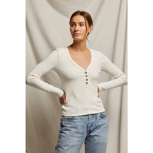Evangeline Sweater Rib Long Sleeve VNeck Sugar