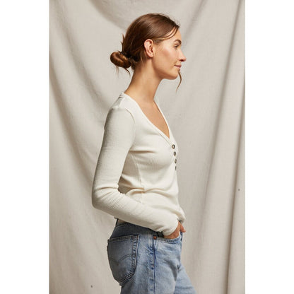 Evangeline Sweater Rib Long Sleeve VNeck Sugar