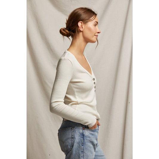 Evangeline Sweater Rib Long Sleeve VNeck Sugar