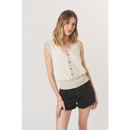 Ingrid Button Front Textured Tank
