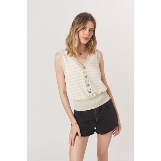 Ingrid Button Front Textured Tank