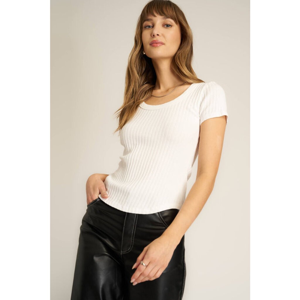 Julie Ribbed Scoop Neck Tee White