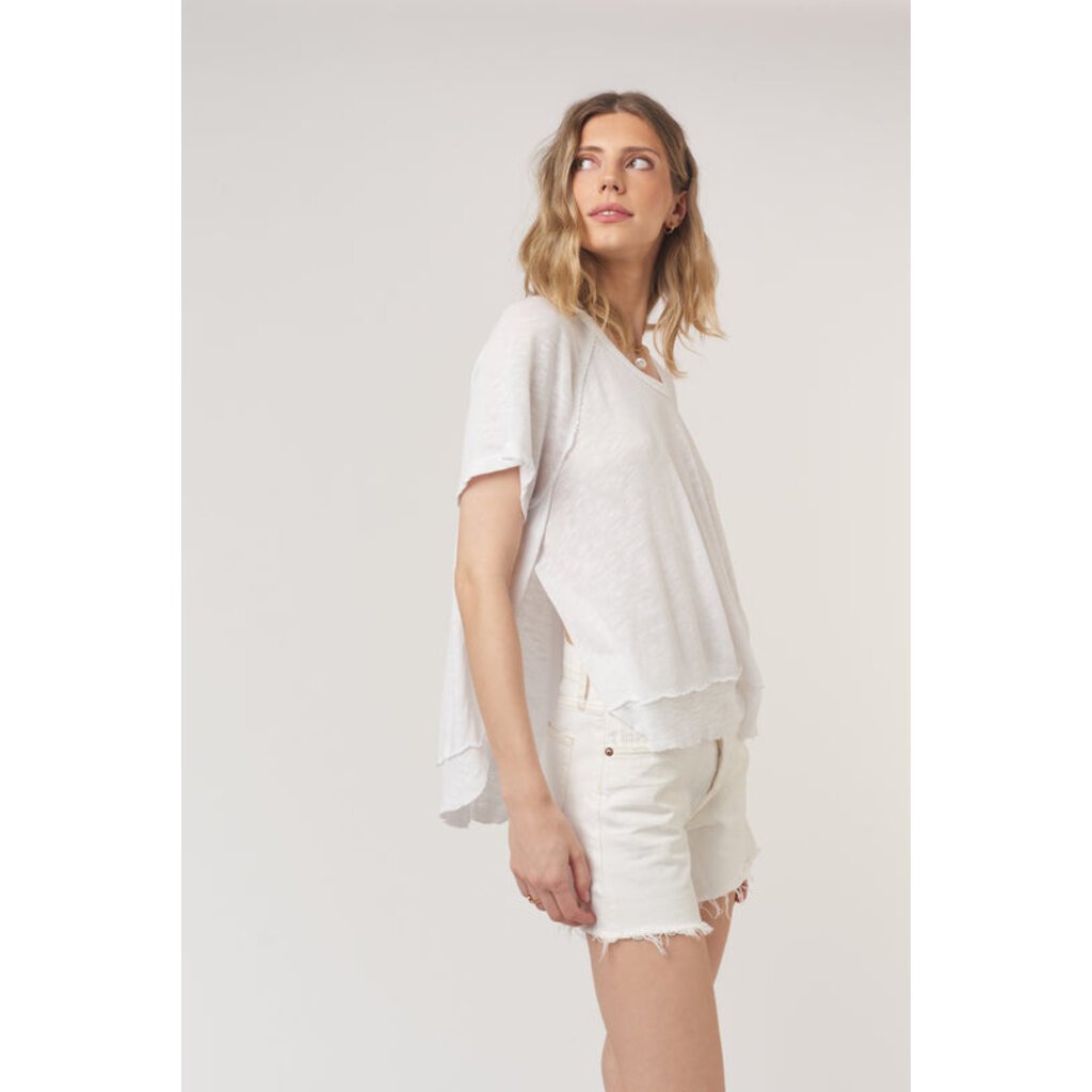 Lina Textured Scoop Neck Tee White