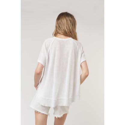 Lina Textured Scoop Neck Tee White