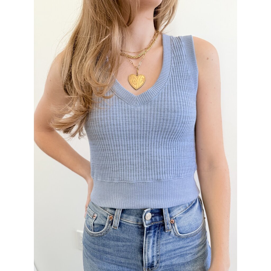 Milan Rib Sweater Tank Vest Blue Sky