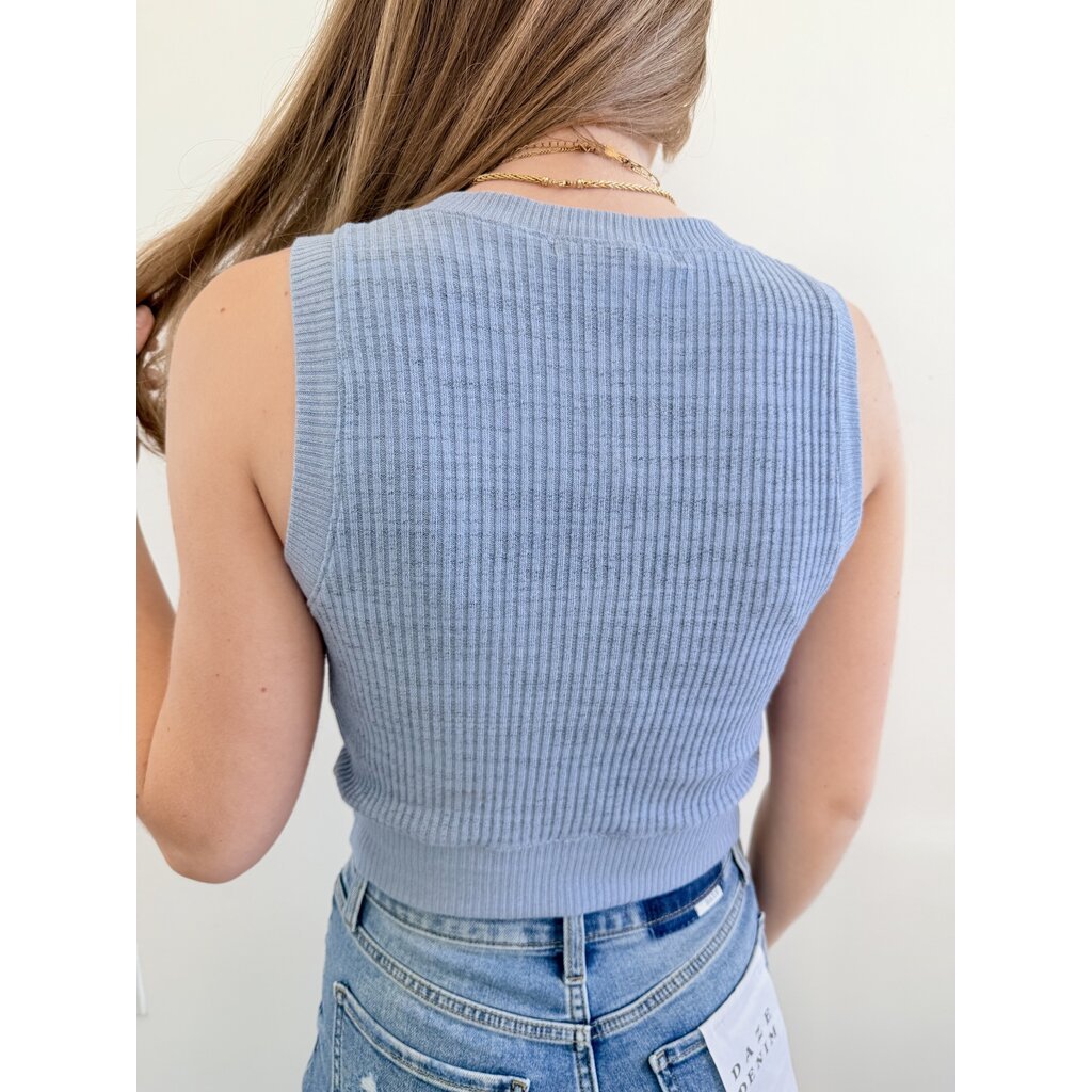 Milan Rib Sweater Tank Vest Blue Sky