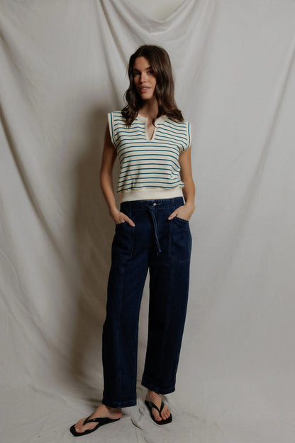 Sloane Terry Top-Teal Blue Stripe