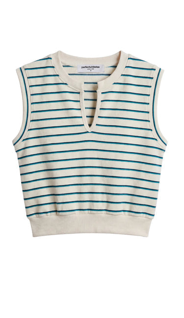 Sloane Terry Top-Teal Blue Stripe
