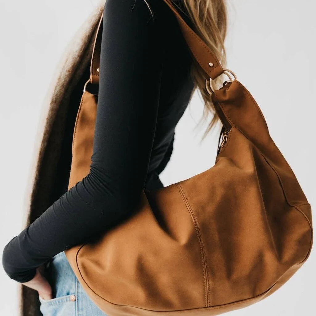 Hazel Shoulder Bag With Tassel Tan Suede