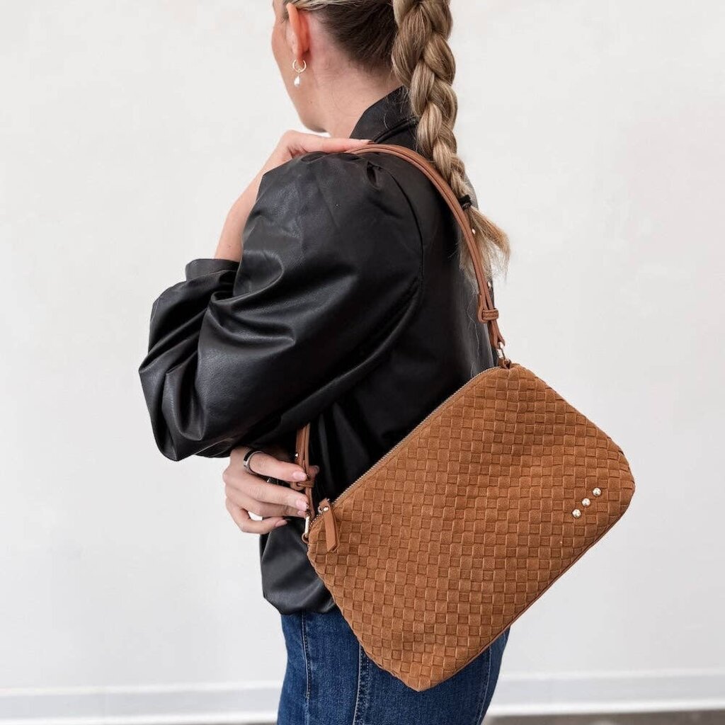Suede Harper Shoulder Bag- Caramel