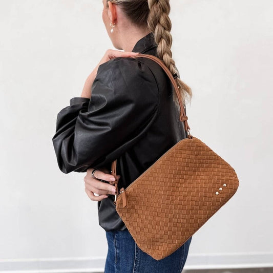 Suede Harper Shoulder Bag- Caramel