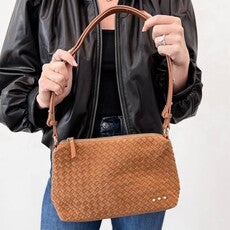 Suede Harper Shoulder Bag- Caramel