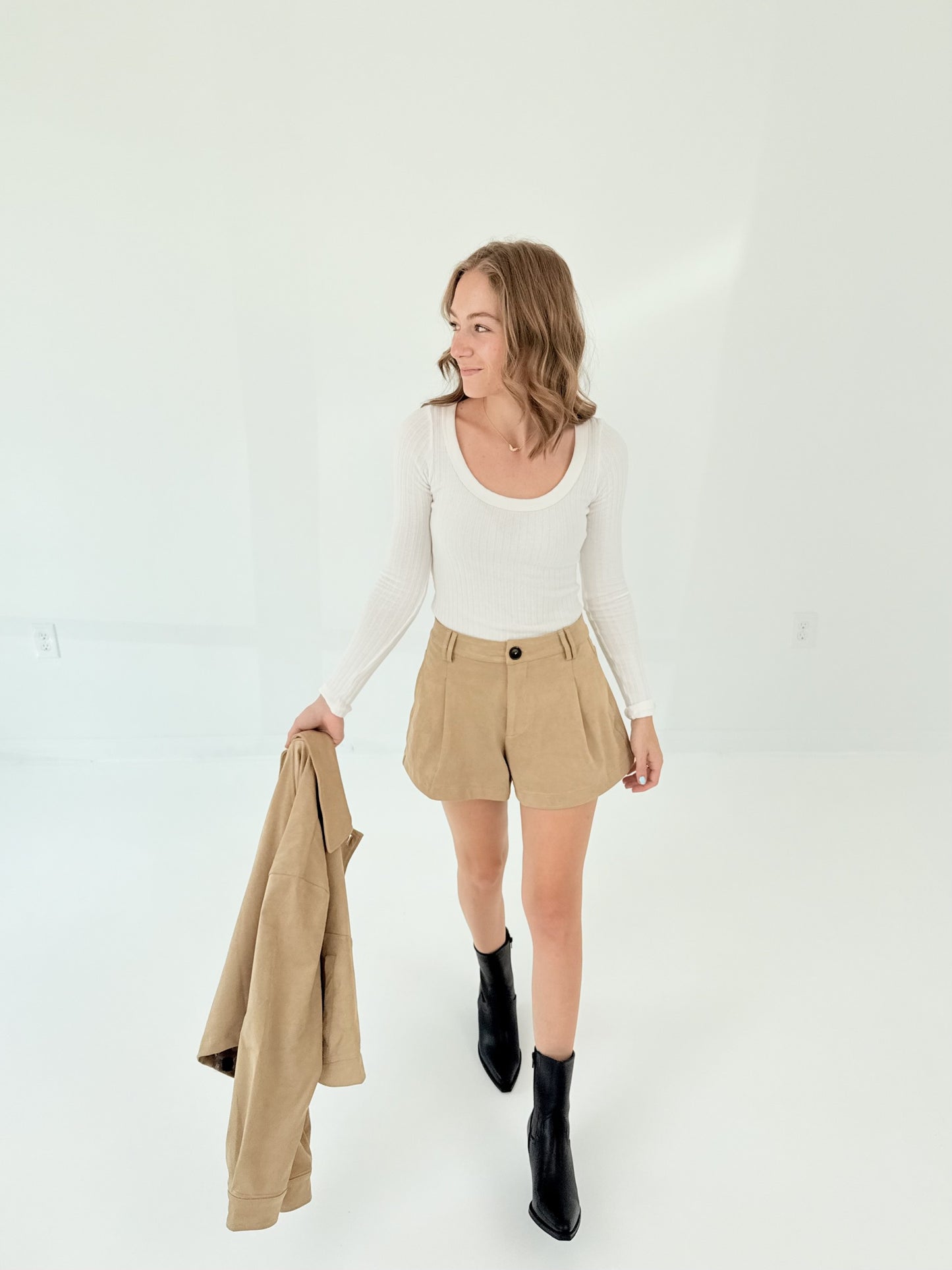 Pleated Suede Shorts