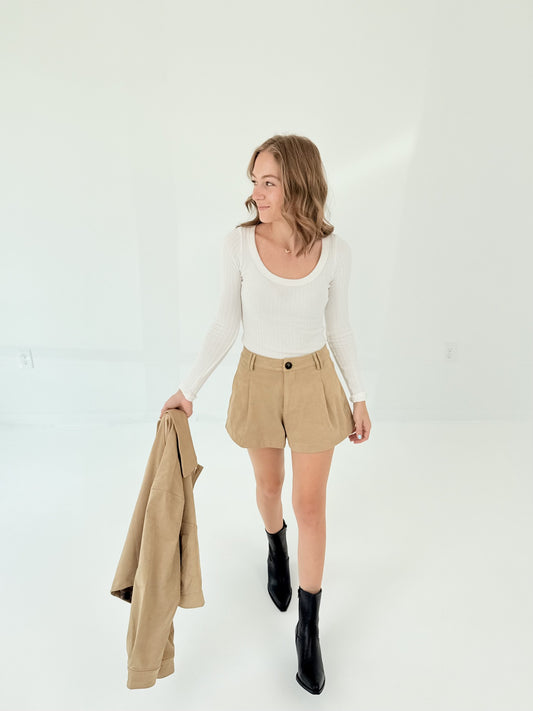 Pleated Suede Shorts