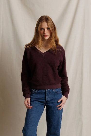 Zuri V Neck Sweatshirt-Cherry Lacquer
